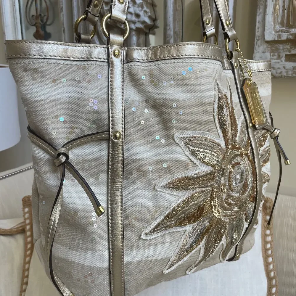 Rare Coach Audrey Sunburst Sequin Tote 19577 Limited Edition Metallic Gold Y2K